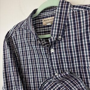 Duluth Trading Shirt Mens Large Tall Blue Plaid Wrinklefighter Button Down
